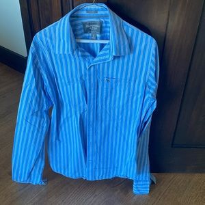 Mens blue and white striped Abercrombie and Fitch dress shirt.